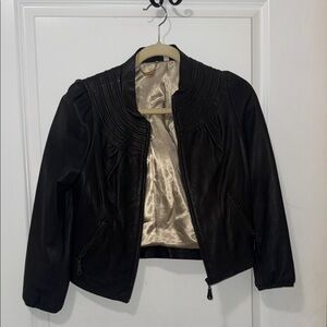 Doma Dark Deep Brown 3quarter sleeve Real Leather Jacket with Quilted Detail